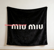 Miu Miu Minimalist White Logo Black Flannel Throw Blanket Miu Miu Brand Printed Sofa Blanket IMG_0339